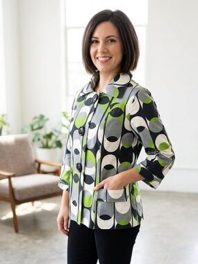 SARA ISABELLA Mod Geometric Jacket 60s 70s Retro Statement Button Front M